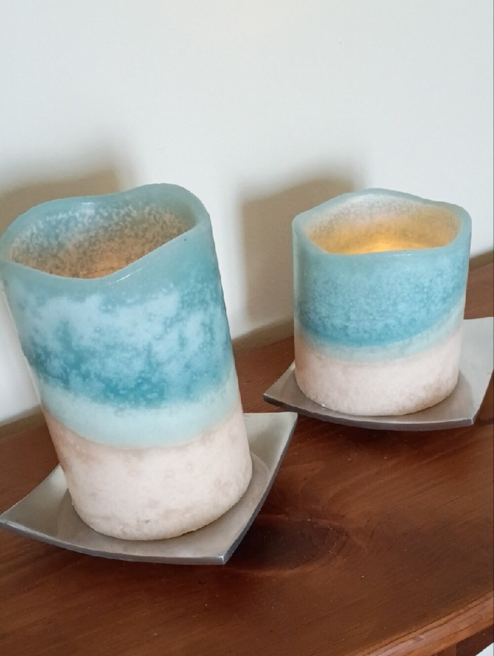 Blue and Cream Ombre Candles - Set of 2